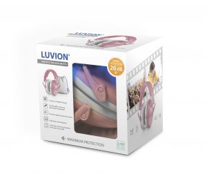 Luvion ear protectors for kids dusty pink in packaging